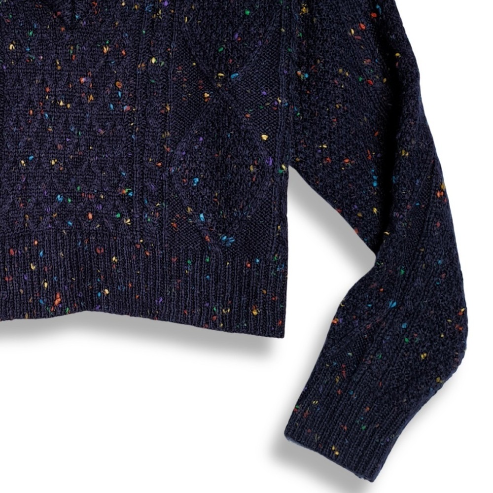 John + Jenn Sweater S Navy Rainbow Confetti Cable Knit Tie Open Back Grommet 914 - Picture 6 of 12